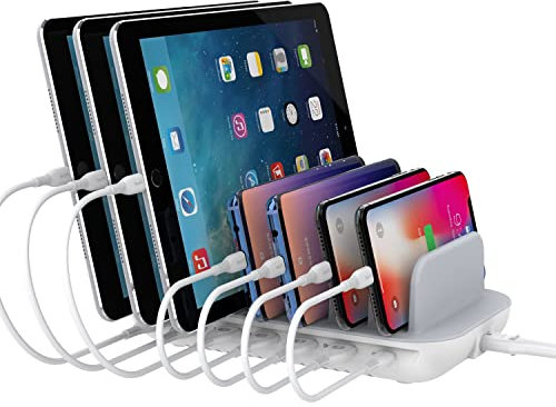 SOOPII 70W 7 Port Charging Station for Multiple Devices, Charger Station with One 30W PD Port for Laptops,7 Mixed Charging Cables Included,and 6 USB Ports for Smart Phones,Tablets
