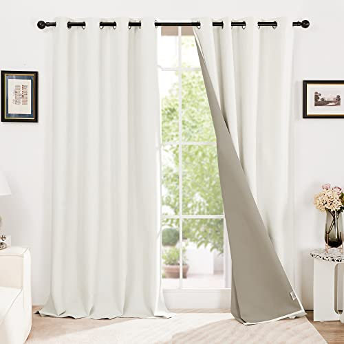 Deconovo Faux Linen Eyelet Door Thermal Curtains 100% Blackout Energy Saving Curtains for Bedroom, Greyish White W52 x L84 Inch One Pair