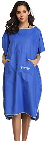 FLYILY Beach Changing Towel Surf Poncho Robe Hooded Wetsuit Adjustable Sleeves Surfing Swimming Bathing (RoyalBlue, Large - Fit for Men&Women)
