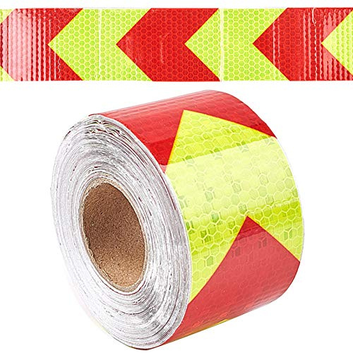GORGECRAFT 5cm x10m (2 x 33ft) Reflective Hazard Warning Tape Red Yellow High Intensity Waterproof Reflector Safety Tape High Traction Self Adhesive Marking Tape for Vehicles Barrier Trailer Trucks