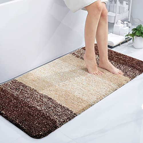 Homaxy Mjuk badrumsmatta 60 x 120 cm, halkfri, tvättbar, badmatta, fluffig hög lugg, badmatta, mikrofiber, absorberande badrumsmatta, duschmatta (brun)