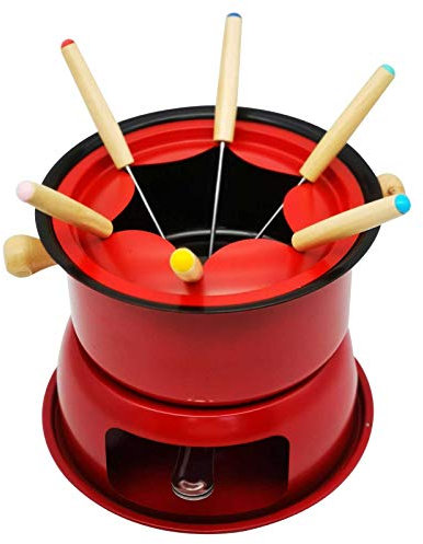 ConBlom Fondue au Fromage, Machine À Fondue Multifonction À Fromage Réchaud en Acier Au Carbone, pour Fondue Au Fromage, Au Chocolat Ou À l'huile (Rouge)