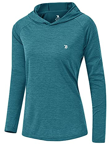 YSENTO Damen Laufshirt Langarm Sportshirt UPF 50+ Schnelltrocknend UV Schutz Hoodie Pullover Wandershirt mit Daumenlöcher