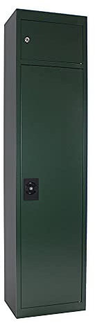 Rottner HomeDesign HDW-5C Waffenschrank Stahlblech Zylinderschloss 2 Schlüssel separat versperrbares Fach Platz für 5 Langwaffen Waffenhalter Putzstockhalterung inkl. Befestigungsmaterial Grün