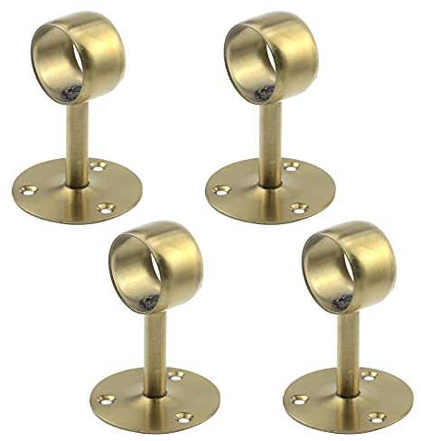 Antrader 4-Pack Stainless Steel 1.5 Diameter Wardrobe Closet Rod Rail Support Shelf Pipe Holder Socket Bracket,Gold
