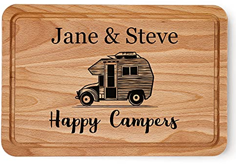 Personalised Chopping Board, Happy Campers, Camping Gifts, Campervan Caravan Kitchen Beech Wood Cutting Board, Food Prep, New Home Gifts House Warming Gift