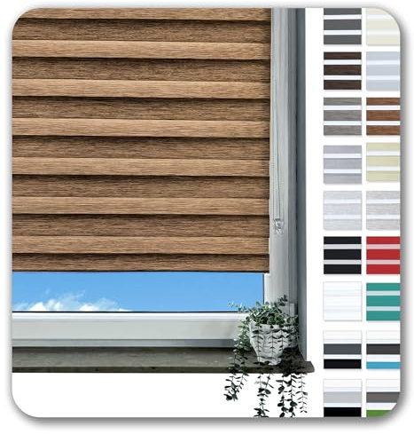 Rollmayer Doppelrollo Klemmfix ohne Bohren Klemmrollo Fensterrollo Duo Rollo Sonnenschutzrollo Zebrarollo Seitenzugrollo für Fenster und Tür (Holzlook Gold - 85 x 220 cm - BxH)