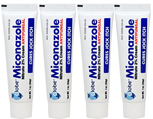 Globe (4 Pack) Miconazole Nitrate 2% Antifungal Cream, Cures Athletes Foot, Jock Itch, Ringworm and More. 1 OZ Tube