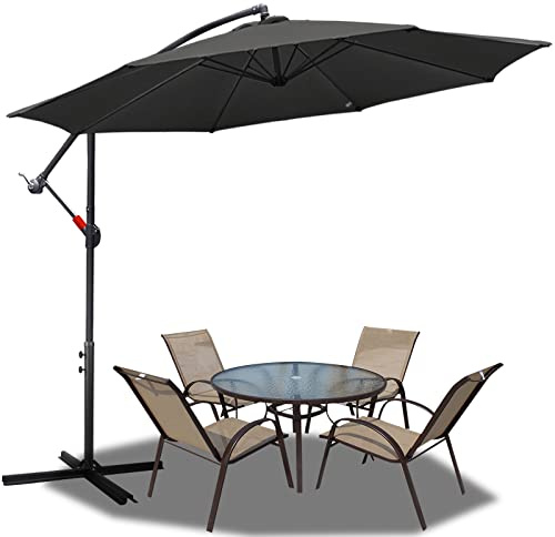 Lospitch Sombrilla, Sombrilla de Aluminio con Manivela, Sombrilla con Protección UV y Resistente al Agua, Para Jardín, gris, Ø350cm