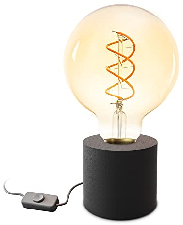 SSC-LUXon NAMBI Tischlampe schwarz E27 inkl Filament LED warmweiß Retro | Vintage Nachttischlampe schwarz mit E27 Retro-Glühbirne - extra warmweißes Licht für Schlafzimmer, Sideboard & Deko, 1,9m