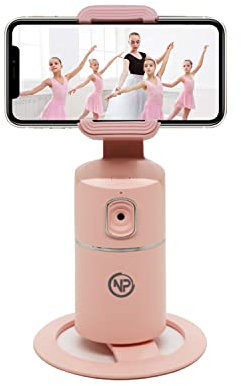 NPO Mobile Phone Holder for Smartphone, 360° Rotatable Face Tracker, No App Required, Selfie Stick, Compatible with Mobile Phones, Holder for iPhone Android, Live Broadcast/Video/Vlog/Selfie (Pink)