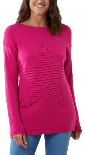 Women's Ribbed Star Jumper Casual Italian Lagenlook Stretchy Pullover Sweatshirt Ladies Crew Neck Long Sleeve Winter Soft Knit Cardigan Tops One Size UK 10-18