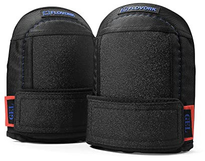 FLOVORK Knee Pads for Flooring Roofing Gardening Concrete with Soft GEL Padding,Machine Washable,PU Leather, Black Large