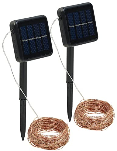 Lunartec Solar Drahtlichterkette: 2er-Set Solar-Lichterketten aus Kupferdraht, warmweiße LEDs, je 32 m (Deko-Lichterkette, Lichterkette Draht Outdoor, Disco)