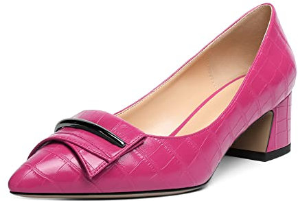 Elashe dam pumpar|Pumps Small Heel Escarpin |Pumps spetsig tå|Pumps Blockklack |klassisk brud & kontor sko fyrkantig häl, Röd rosa lack, 38 EU