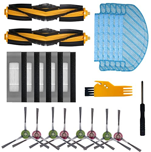 22 Stck Ersatz Ersatzteile Reinigen Zubehör für Ecovacs Deebot N8/+/Pro/Pro+ OZMO T8/T8+AIVI/AIVI+T8 Pure/T9/T9+ Staubsauger Ersatzteile 2 Hauptbürste 5 Filter 8 Seitenbürsten 5 Wischtücher 2 Werkzeug