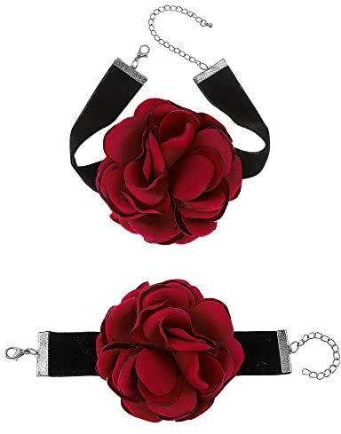 XCSJ Elegant Rose Choker und Armband Set - Verstellbarer PU Leder Gothic Halskette Mit Armband Für Frauen Mädchen - Schwarz - Perfekt Für Hochzeiten Masquerade Halloween Karneval