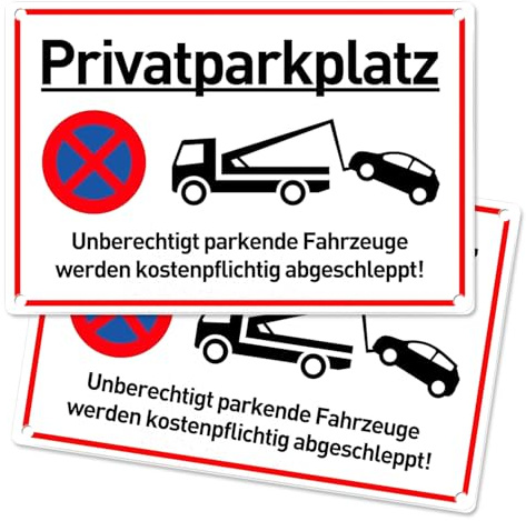 2 Stück Privatparkplatz Schild Parken Verboten (30x20 cm Aluminium) - Fahrzeuge Werden kostenpflichtig abgeschleppt - Klares Zeichen für Parkverbot - Parkplatz Schilder Privatgrundstück