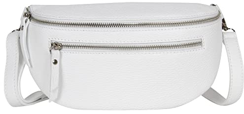 AmbraModa GLX2 - Damen Herren Unisex kleine Hüfttasche Gürteltasche Bauchtasche Umhängetasche aus Echtleder (Weiß)