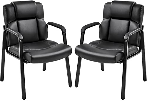 Yaheetech Leather Office Guest Waiting Reception Chairs with Extra-wide Thick Seat Cushion and Padded Arms, For Office Home Conference Meeting Room, Set of 2, Black