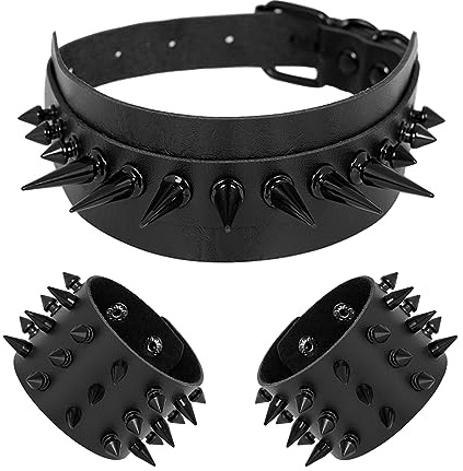 Manfnee Leder Choker Armband Punk Halsband Halskette Nietenarmbänder Armband Spike Manschette Rock Biker Stil