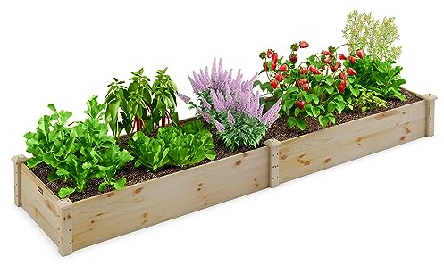 HOMASIS Letto Rialzato da Giardino in Legno di Abete, Fioriera da Esterno senza Fondo per Erbe, Verdure, Piante, Letto di Coltivazione da Balcone, Terrazza, 240x60x25 cm (Naturale)