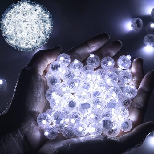 100 Stück LED Ballons Lichter, Mini LED Licht Luftballons Lichter, Runde Led Ballonlichter Weiß Laternenlicht für Weihnachten, Hochzeit, Party, Geburtstag, Halloween, Karneval Deko