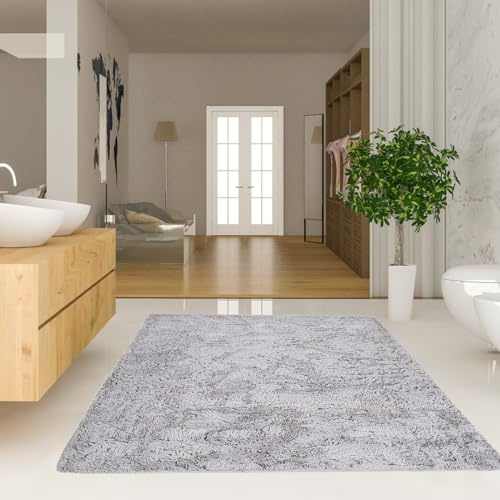 Tapis de Salon Unicolore 60 x 160 cm Tapis de Cuisine Devant, Panorama Tapis Carreaux Ciments Dessous antidérapant Lavable pour Salon Chambre Tapis de Plancher, Gris