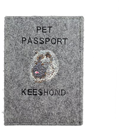 Art-Dog Custodia per Passaporto per Cani - Copertina in Feltro Fatta a Mano con Motivo Ricamato - Porta Passaporto da Viaggio Veterinario per Cani - 17x12,5 cm - Keeshond