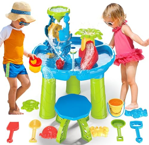 deAO Wasserspieltisch, 4 in 1 Wassertisch Kinder Outdoor inkl. Sandform, Schaufel, Gießkanne, Aktivität Sensory Play Tabelle Sand Wasser Spielzeug ab 3+ Jahre Jungen Mädchen (Orbicular)