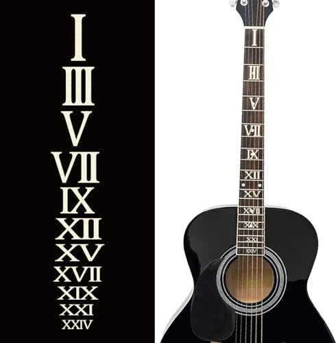 PLIGREAT 2 Stück Gitarre Griffbrett Aufkleber Gitarre Inlay Aufkleber Abnehmbare römische Ziffern Abziehbilder für E-Bassist Akustikgitarre Dekorationen Musical, Ukulele, Musikgitarre, Bass