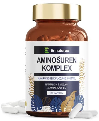 18 Aminosäuren Komplex Hochdosiert - 9 EAA + 9 NEAA, Aminosäuren Kapseln mit BCAA - 120 Kapseln