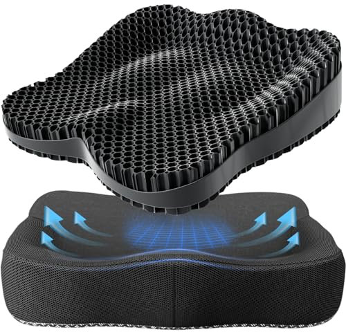 Tsmertor Gel Seat Cushion for Office Chair, Car Seat Cushion Chiar Ergonomic Anti-Slip Gel Non-Slip Seat Back Butt Support Cushion, Tailbone, Sciatica Long Sitting Tailbone Pain Relief