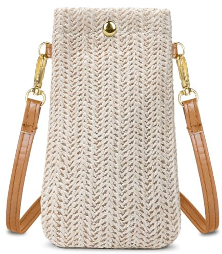 Aucuu Borsa Porta Cellulare da Donna, Mini Tracolla in Paglia, Borsa a Spalla per Spiaggia, Shopping e Viaggio con Cinghie Staccabili