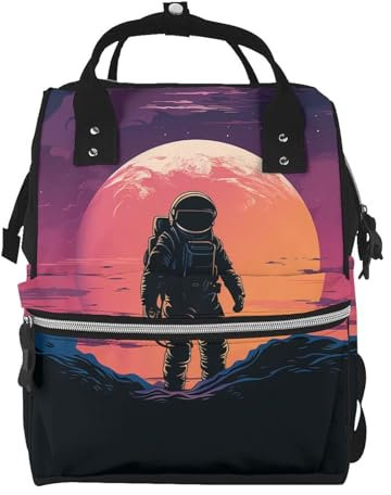 HJTRW Wickeltasche, Rucksack für Damen, wasserdicht, für Mütter, große Windeltasche, Flammenblumen, Stilltasche, Cooler Astronaut, Einheitsgröße, Reiserucksäcke