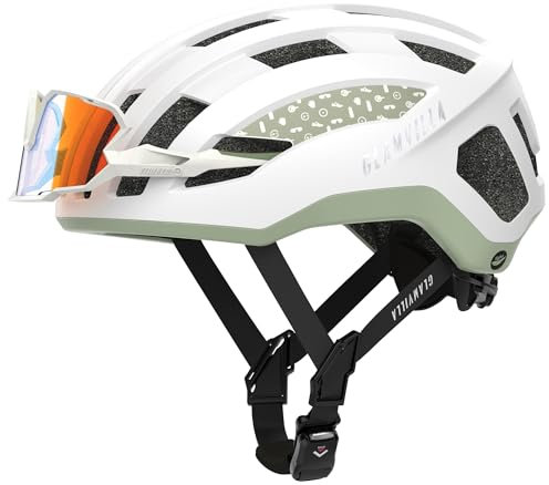 GLAMVILLA Rennradhelm für Damen und Herren City Trekking Fahrradhelm Professioneller Wettkampf ultra leichter belüfteter Fahrradhelm mit Magnetschnalle zum Platzieren von Brillen (GrauWeiss, M 54-57cm