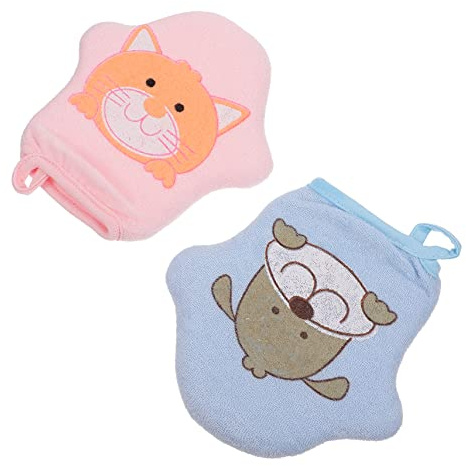 ORFOFE 2stücke Teiliges Cartoon Badewischhandschuhe Weiche Exfolierende Tücher Für Sanfte Körperreinigung Und Spaß Beim Baden Für Neugeborene Und Kleinkinder Kätzchen Hund
