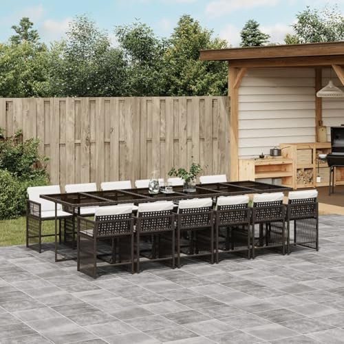 Homgoday 13-TLG. Garten-Essgruppe mit Kissen Gartenmöbel Set Balkonmöbel Sitzgruppe Gartenstuhl mit Tisch, Terrassenmöbel Gartengarnitur Sitzgarnitur Braun Poly Rattan