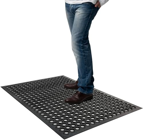 Paillasson extérieur en caoutchouc 90x60 cm antidérapant, tapis de sol robuste anti-fatigue pour cuisine industrielle, restaurant, garage, jardin, atelier