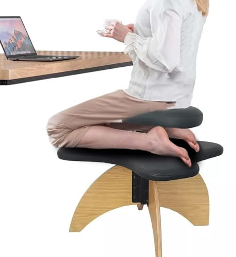LULUMAIC Ergonomischer Kniestuhl aus Holz in Schwarz, Bürostuhl für den Schreibtisch, Yoga-Meditationssitz in Hubhöhe, orthopädische Hocker mit Doppelkissen