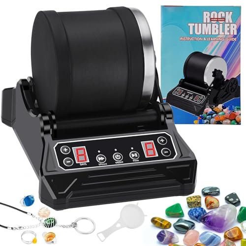 PODEC Professionelles Rock Tumbler Kit, Elektrische Rock Tumbler Maschine Mit LCD-Display, 9-Gang-Motor Und 9-Tage-Timer Einstellbar, Zum Trommeln Und Steinpolieren Von Körnern