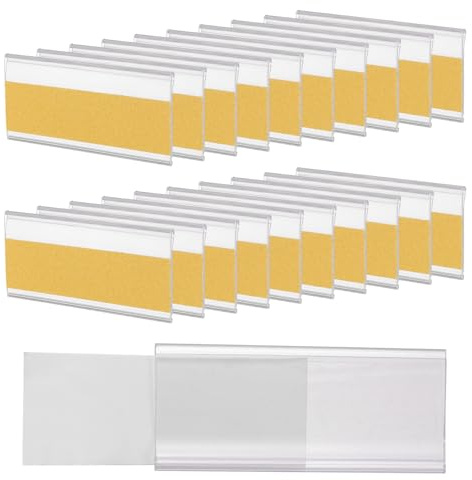 QUARKZMAN 50 Stück Selbstklebende Etikettenhalter Regal Tag, 3,1 x 1,7 Zoll Regalstreifen Preisschild Indexkarte Klare Etikettenhalter mit Papierschild für Supermarkt Bibliothek Bücherregal