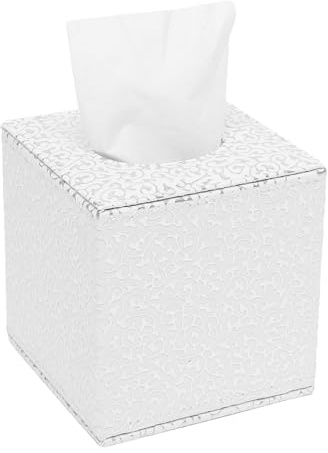 Quadratische Taschentuchbox-Abdeckung aus PU-Leder mit geprägtem Design, Gold und Silber, für Zuhause, Hotel, Büro (Silber)