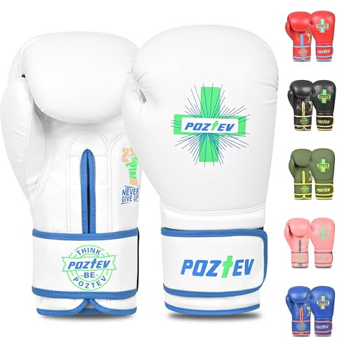 POZTEV Boxing Gloves for Men & Women Professional Workout Gloves for Sparring, Heavy Bag Training - Muay Thai Focus Mitts Punching Bag Ideal for MMA & Kickboxing Gloves(White,16oz)