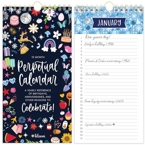 bloom daily planners Perpetual Hanging Flip Calendar - 5” x 10” - Monthly Wall Organizer Notepad for Important Dates, Birthdays, Anniversaries - Holiday Icons