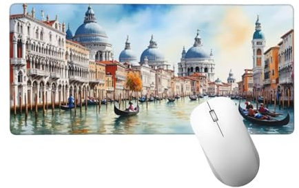 Venecia Alfombrilla Ratón XXL 1400x600 mm, Alfombrilla Escritorio Mouse Pad de Goma Antideslizante, Ciudad del Agua Mouse Pad Grande Gaming, Alfombrilla Antideslizante, Desk Mat para PC, Oficina H-904