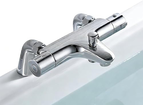 Thermostatic Bath Shower Mixer Thermostatic Bath Mixer Tap Chrome Bath Tap with Temperature Control Solid Brass Finished Bathtub Mounted (Bathtub Mounted)