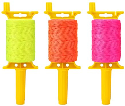 Yitexin 3 Rollo Cuerda de Linea Albañil, 18 Hilos, Longitud Total de 45,72 m, Hilo de Albañilería de Nailon Trenzado, Cordón Trenzado de Nylon para Jardinería (Naranja, Rosa y Verde, 45,7 cm)