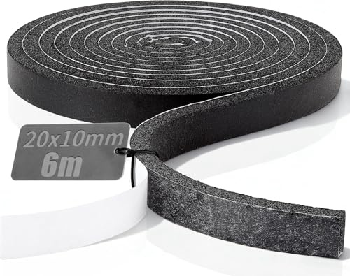 TXXATX Självhäftande tätningsband 20 mm (B) x 10 mm (D) x 6 m (L), självhäftande tätningsband, skumgummi limtejp, förläggningsband för ljudisolering, skumgummi ljudisoleringstätning Moosgummi tätning