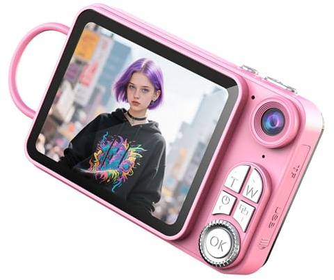 VBESTLIFE 4K Digital Camera, 48MP Autofocus Vlog Camera with 18X Zoom, Anti Shake, Portable Compact Point and Shoot for Teens Adult Beginner (Pink)